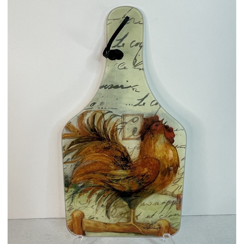 Rooster Glass Cheese Board Brown 14"‎ Decor Rooster Farmhouse Hanging French